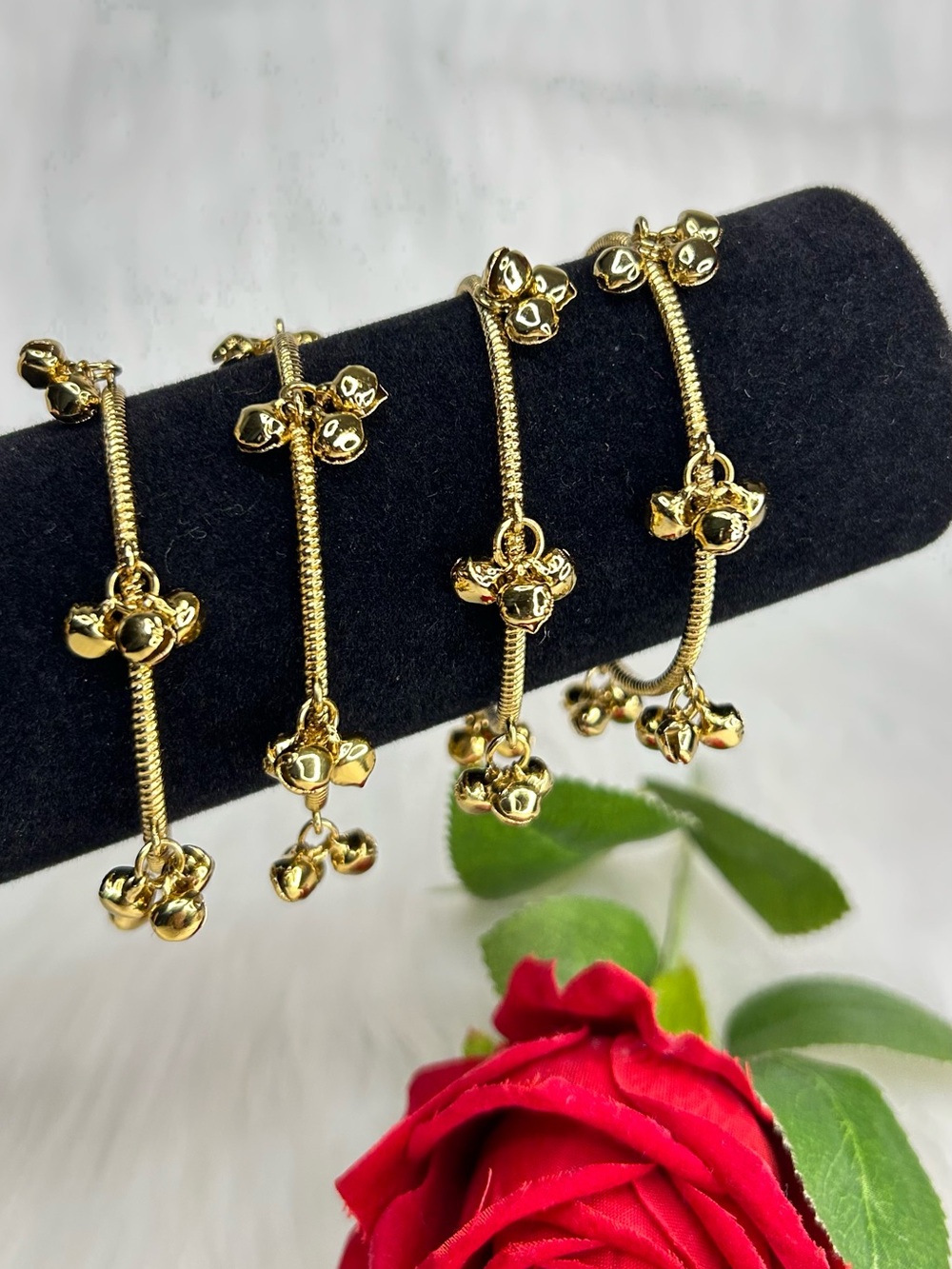 Elegant Set Of 4 Copper Gold Ghungroo Bells Kashmiri Bangles (Bracelet) For Wome